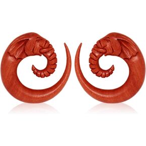 Covet Jewelry Pair of Organic Sawo Wood Elephant Head Spiral Taper in Saudi Arabia