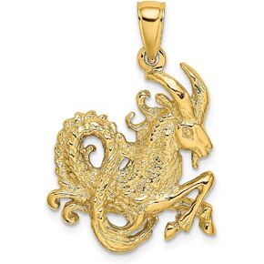 Solid 14k Yellow Gold Large Capricorn Zodiac Charm Pendant - 28mm x 21mm in Kuwait