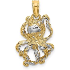 Solid 14k White and Yellow Gold Two Toned 2-D and Textured Octopus Charm Pendant - 17mm x 11mm in Saudi Arabia
