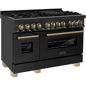 ZLINE Autograph Edition 48" 6.0 cu. ft. Dual Fuel Range with Gas Stove and Electric Oven in Black Stainless Steel with Champagne Bronze Accents (RABZ-48-CB) in Saudi Arabia