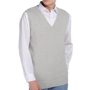 Men Women Knitted Cotton V-Neck Vest JK Uniform Pullover Sleeveless Sweater School Cardigan Light Gray in Saudi Arabia
