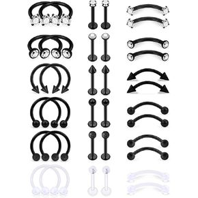 SCERRING Tragus Earrings 16g Stainless Steel Horseshoe Eyebrow Lip Rings Nail Tragus Helix Rook Cartilage Earrings Studs Ring Medusa Piercing Jewelry 8mm 36PCS in Kuwait