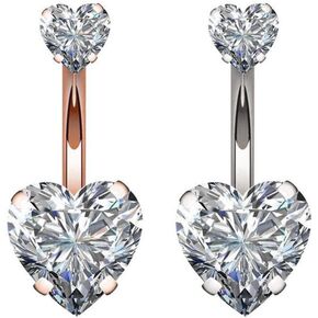 14G Surgical Steel Belly Button Rings Double Heart Cubic Zirconia Navel Barbell Stud Body Piercing in Saudi Arabia
