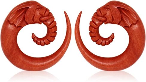 Covet Jewelry Pair of Organic Sawo Wood Elephant Head Spiral Taper in Saudi Arabia