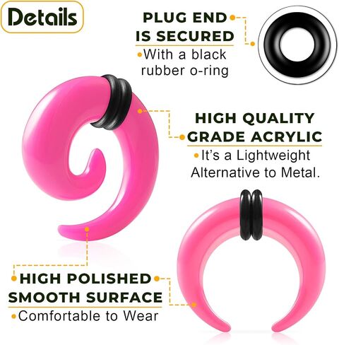 2 Pairs Acrylic Spiral Taper Expander Piercing Jewelry Ear Pincher O-Rings Stretching Earring Plugs Gauges in Saudi Arabia