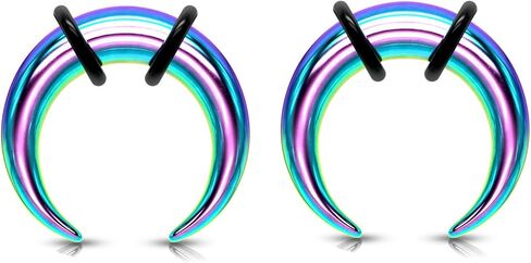 Pair 14g 1.6mm Rainbow Steel Ear Plugs Tunnels Tapers Pinchers Horseshoes Gauges Septum in Saudi Arabia