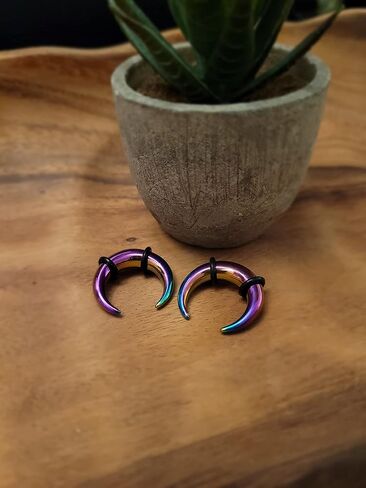 Pair 14g 1.6mm Rainbow Steel Ear Plugs Tunnels Tapers Pinchers Horseshoes Gauges Septum in Saudi Arabia