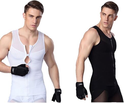 iYunyi Men's Slimming Body Shaper Tank Top Front Zipper Corset Vest in Kuwait