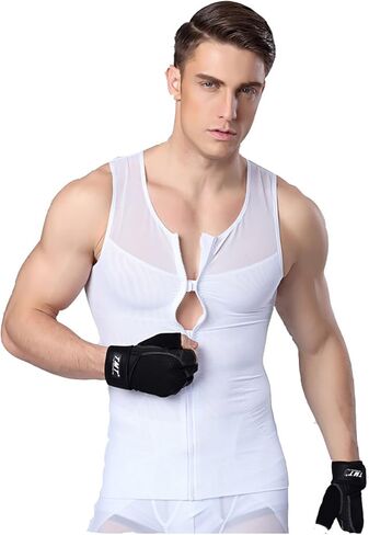 iYunyi Men's Slimming Body Shaper Tank Top Front Zipper Corset Vest in Kuwait