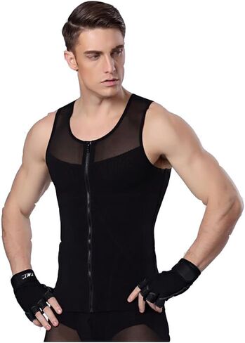 iYunyi Men's Slimming Body Shaper Tank Top Front Zipper Corset Vest in Kuwait