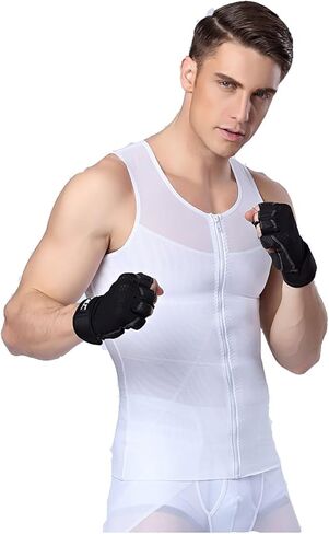 iYunyi Men's Slimming Body Shaper Tank Top Front Zipper Corset Vest in Kuwait