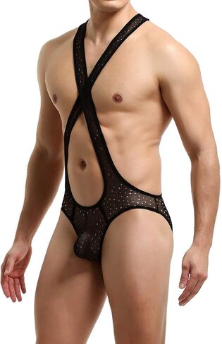 YUFEIDA Men's Athletic Supporters Stylish Bodysuit Slim Fit Jumpsuit Breathable Base Layers Boxer Back Open Leotard in Kuwait