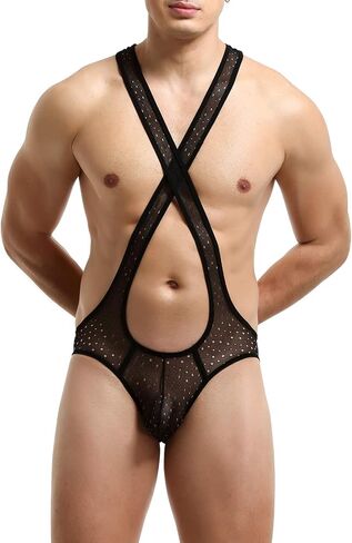 YUFEIDA Men's Athletic Supporters Stylish Bodysuit Slim Fit Jumpsuit Breathable Base Layers Boxer Back Open Leotard in Kuwait