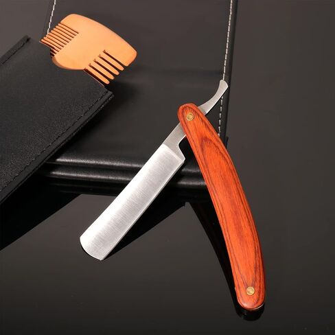 OXYEFEI Straight Edge Razor, Personalized Men's Wooden Straight Edge Razor Stainless Steel Straight Edge Blade Retro Wooden Handle, A Gift For Father For Haircut Razor (Red) in Kuwait