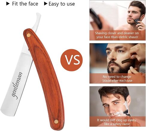 OXYEFEI Straight Edge Razor, Personalized Men's Wooden Straight Edge Razor Stainless Steel Straight Edge Blade Retro Wooden Handle, A Gift For Father For Haircut Razor (Red) in Kuwait