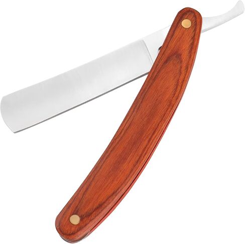 OXYEFEI Straight Edge Razor, Personalized Men's Wooden Straight Edge Razor Stainless Steel Straight Edge Blade Retro Wooden Handle, A Gift For Father For Haircut Razor (Red) in Kuwait