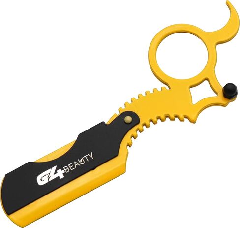 G4 Universal Replaceable Half Blade Straight Razor with 100 Blades, Professional Single Ring Barber Single Edge Shave Razor (Yellow) in Kuwait