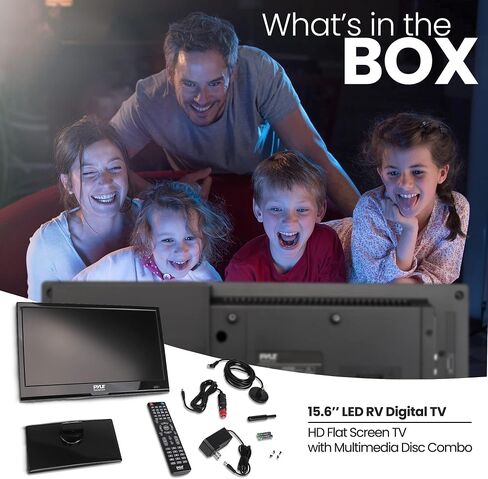 15.6 Inch 1080p LED RV Television - Slim Flat Screen Monitor FHD Small TV w/HDMI, RCA, Multimedia Disk/DVD Combo, 12/24 Volt Car Adapter, Wall Mount, Works w/Mac PC, Includes Remote Control in Saudi Arabia