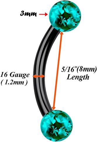 bodyjewellery 2pcs 16g Curved Barbell Eyebrow Ring Bar Stud Tragus Cartilage Lip Helix Conch Earrings Black Titanium G23 Labret B2ICK in Kuwait