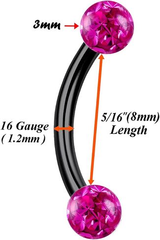 bodyjewellery 2pcs 16g Curved Barbell Eyebrow Ring Bar Stud Tragus Cartilage Lip Helix Conch Earrings Black Titanium G23 Labret B2ICK in Kuwait