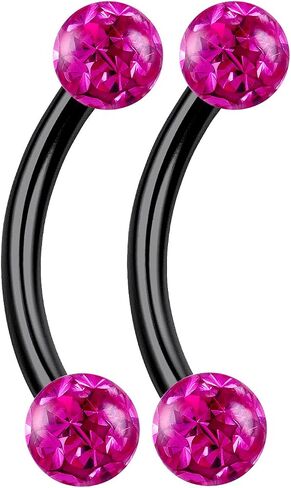 bodyjewellery 2pcs 16g Curved Barbell Eyebrow Ring Bar Stud Tragus Cartilage Lip Helix Conch Earrings Black Titanium G23 Labret B2ICK in Kuwait