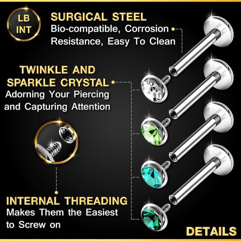4PCS Steel Internally Labret Lip Rings 16g 1.2mm Crystal Ball Marilyn Monroe Earrings Piercing Jewelry Pick Size and Color in Kuwait
