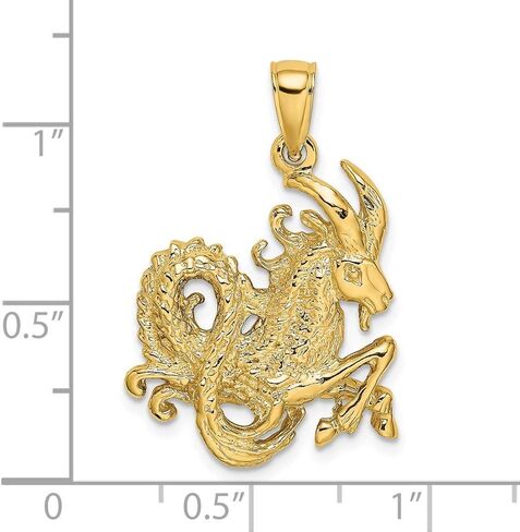 Solid 14k Yellow Gold Large Capricorn Zodiac Charm Pendant - 28mm x 21mm in Kuwait