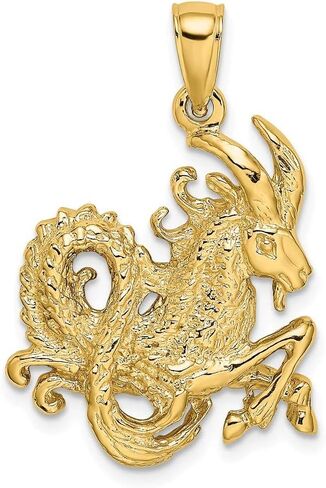 Solid 14k Yellow Gold Large Capricorn Zodiac Charm Pendant - 28mm x 21mm in Kuwait
