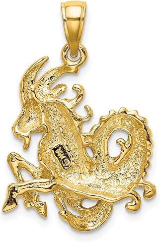 Solid 14k Yellow Gold Large Capricorn Zodiac Charm Pendant - 28mm x 21mm in Kuwait
