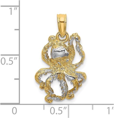 Solid 14k White and Yellow Gold Two Toned 2-D and Textured Octopus Charm Pendant - 17mm x 11mm in Saudi Arabia