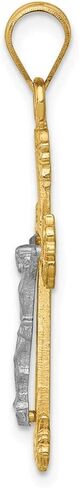 Solid 14k Yellow and White Gold Two Tone Diamond-cut Cross Pendant Crucifix Charm - 33mm x 16mm in Saudi Arabia