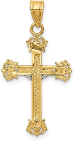 Solid 14k Yellow and White Gold Two Tone Diamond-cut Cross Pendant Crucifix Charm - 33mm x 16mm in Saudi Arabia