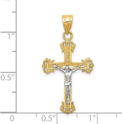 Solid 14k Yellow and White Gold Two Tone Diamond-cut Cross Pendant Crucifix Charm - 33mm x 16mm in Saudi Arabia
