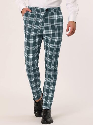 Lars Amadeus Men's Plaid Dress Pants Casual Slim Fit Flat Front Skinny Business Checked Plaid Pants in Saudi Arabia