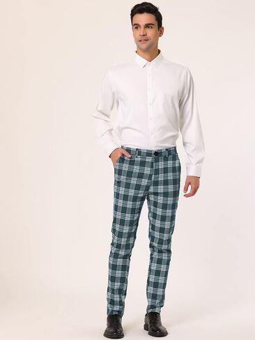 Lars Amadeus Men's Plaid Dress Pants Casual Slim Fit Flat Front Skinny Business Checked Plaid Pants in Saudi Arabia