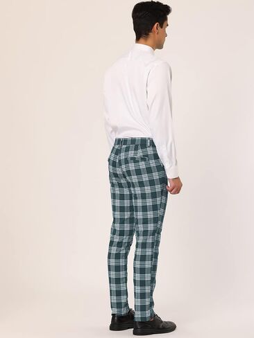Lars Amadeus Men's Plaid Dress Pants Casual Slim Fit Flat Front Skinny Business Checked Plaid Pants in Saudi Arabia