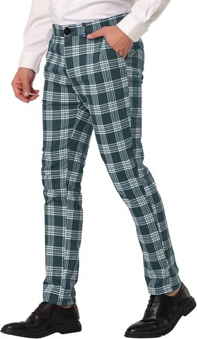 Lars Amadeus Men's Plaid Dress Pants Casual Slim Fit Flat Front Skinny Business Checked Plaid Pants in Saudi Arabia