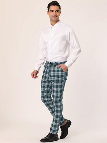 Lars Amadeus Men's Plaid Dress Pants Casual Slim Fit Flat Front Skinny Business Checked Plaid Pants in Saudi Arabia