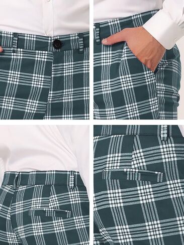 Lars Amadeus Men's Plaid Dress Pants Casual Slim Fit Flat Front Skinny Business Checked Plaid Pants in Saudi Arabia