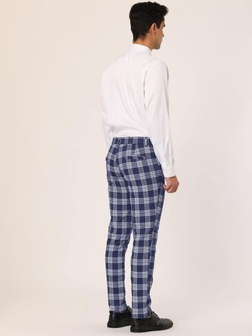 Lars Amadeus Men's Plaid Dress Pants Casual Slim Fit Flat Front Skinny Business Checked Plaid Pants in Saudi Arabia