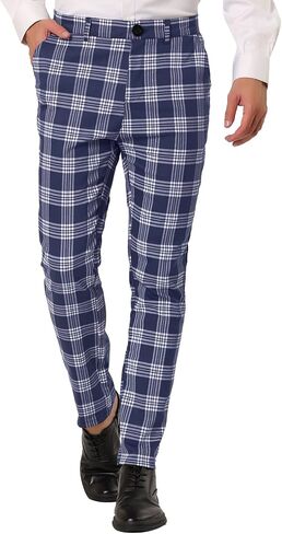 Lars Amadeus Men's Plaid Dress Pants Casual Slim Fit Flat Front Skinny Business Checked Plaid Pants in Saudi Arabia