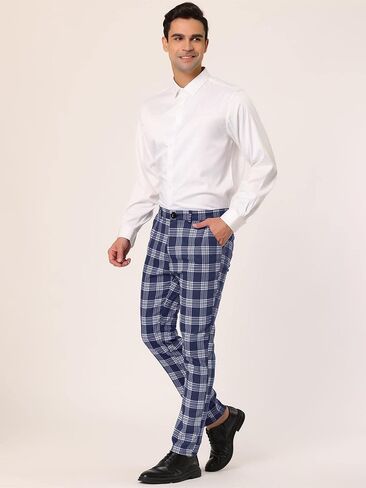 Lars Amadeus Men's Plaid Dress Pants Casual Slim Fit Flat Front Skinny Business Checked Plaid Pants in Saudi Arabia