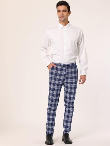 Lars Amadeus Men's Plaid Dress Pants Casual Slim Fit Flat Front Skinny Business Checked Plaid Pants in Saudi Arabia