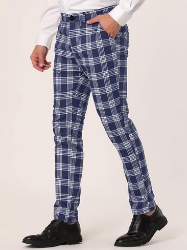Lars Amadeus Men's Plaid Dress Pants Casual Slim Fit Flat Front Skinny Business Checked Plaid Pants in Saudi Arabia