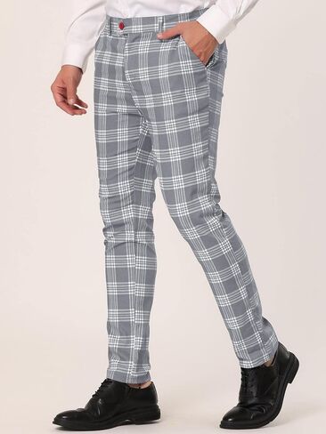 Lars Amadeus Men's Plaid Dress Pants Casual Slim Fit Flat Front Skinny Business Checked Plaid Pants in Saudi Arabia
