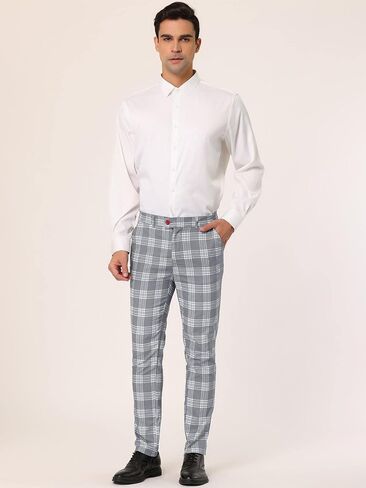 Lars Amadeus Men's Plaid Dress Pants Casual Slim Fit Flat Front Skinny Business Checked Plaid Pants in Saudi Arabia