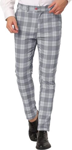 Lars Amadeus Men's Plaid Dress Pants Casual Slim Fit Flat Front Skinny Business Checked Plaid Pants in Saudi Arabia
