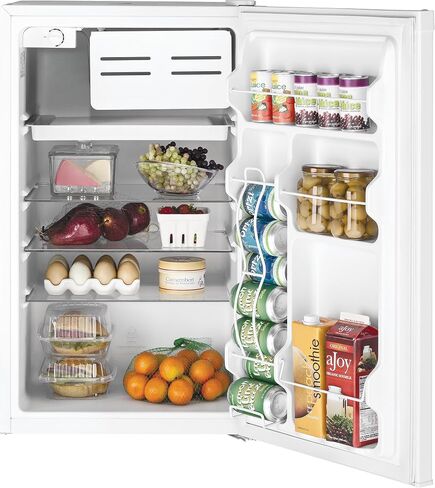GE Mini Fridge With Freezer | 4.4 Cubic Ft. | Single-Door Design With Glass Shelves, In-Door Can Rack & Small Freezer | Small Refrigerator Perfect for the Garage, Dorm Room, or Bedroom | Clean Steel in Saudi Arabia