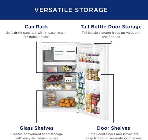 GE Mini Fridge With Freezer | 4.4 Cubic Ft. | Single-Door Design With Glass Shelves, In-Door Can Rack & Small Freezer | Small Refrigerator Perfect for the Garage, Dorm Room, or Bedroom | Clean Steel in Saudi Arabia