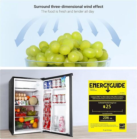 Compact refrigerator, Mini Fridge with Freezer, 3.2 Cu.Ft, Silence, 1 Door, stainless steel, Ideal Small Refrigerator for Bedroom, Office, Dorm, RV - MVSFR321, Sliver in Kuwait